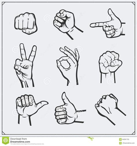 Set Of Hands In Different Gestures Emotions And Signs Cartoon Vector