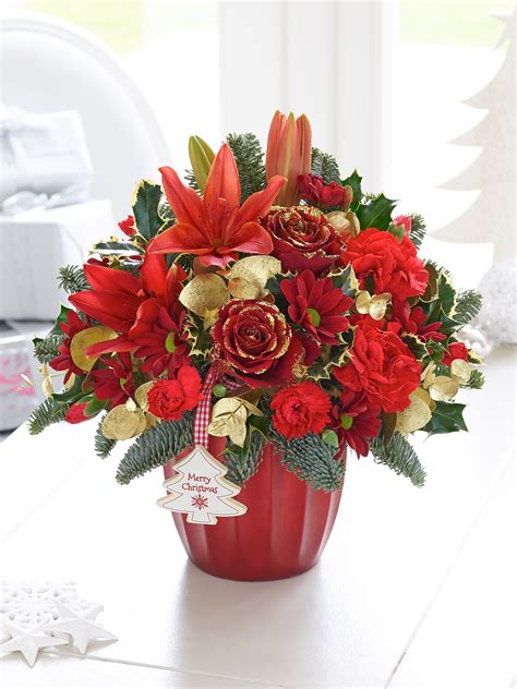 Festive Red And Gold Arrangement Christmas Flower Delivery Christmas