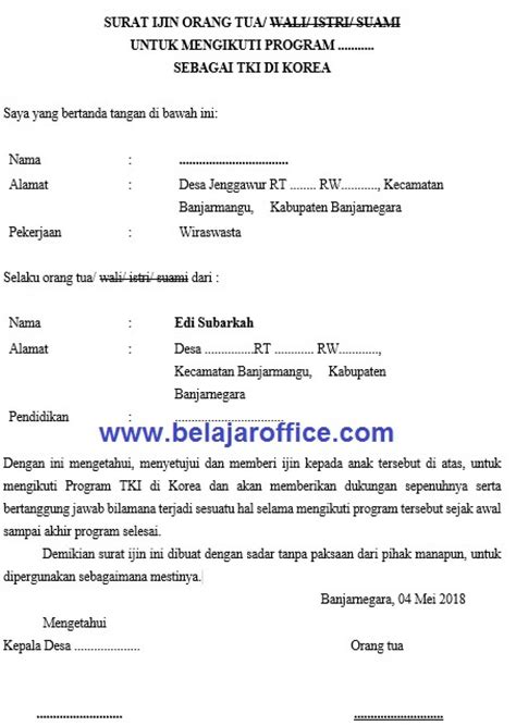 Jadi contohnya jika anda yang sakit, maka bisa dibuatkan oleh orang tua, saudara. Contoh Surat Izin Orang Tua Untuk Bekerja Di Luar Negeri ...