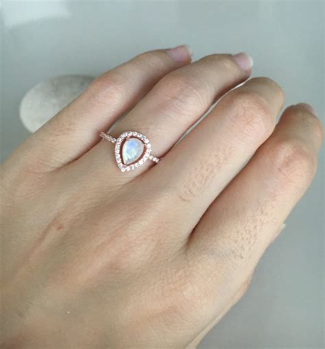 Rainbow Moonstone Engagement Ring Rose Gold Wedding Ring Moonstone