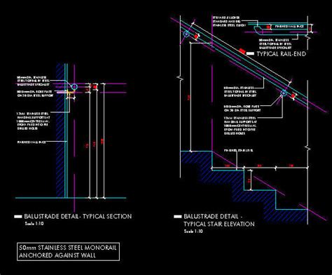 Cad Architect Cad Details Handrail Balustrade Mono Rail 50mm