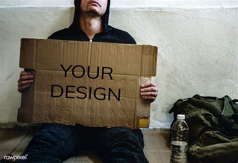 Download Premium Psd Of Homeless Guy With A Cardboard Sign 50741