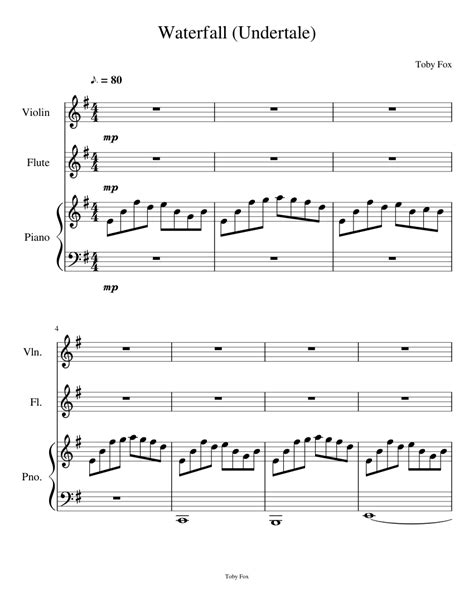 Waterfall (Undertale) sheet music for Violin, Flute, Piano download