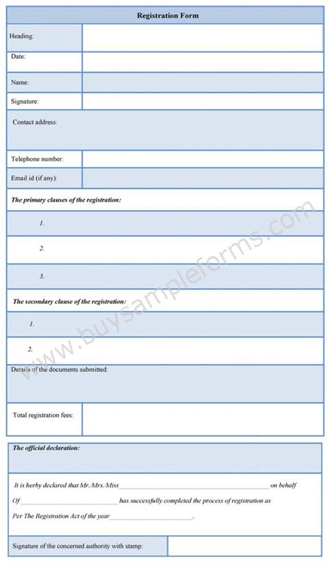 Registration Form Format Sample Forms
