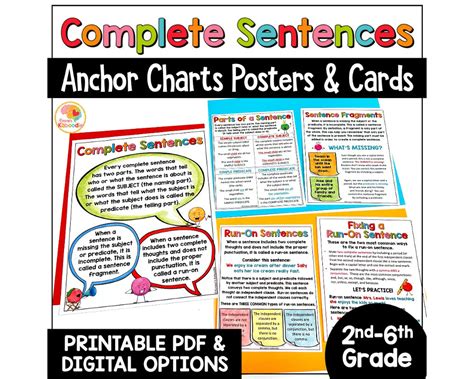 Complete Sentences Anchor Charts Part Of A Sentence Posters And