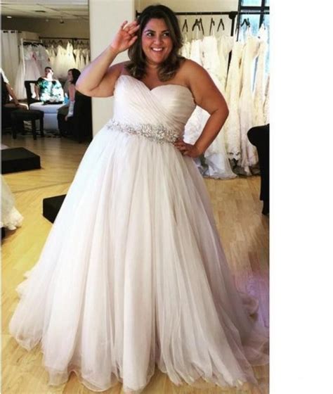 modest fat girl women plus size wedding dresses with crystal belt pleated sweetheart backless