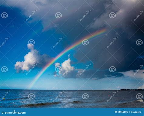 Landscape View On Sky With Rainbow At Sea Stock Photo Image Of
