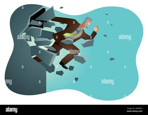 Business Vector Illustration Of A Businessman Jump Breaking The Wall