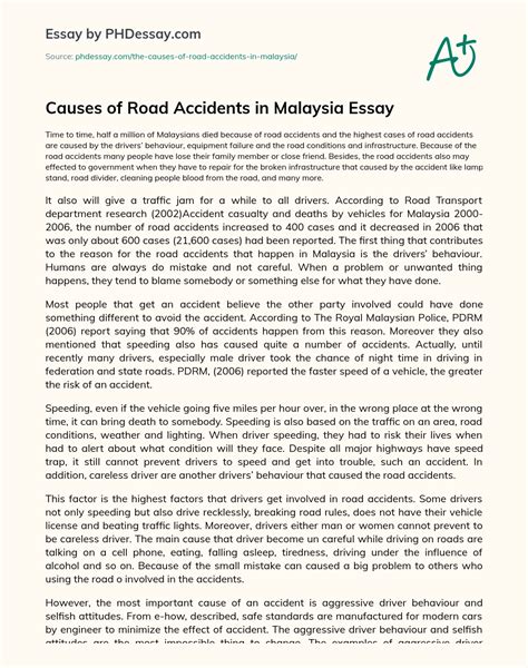 Causes Of Road Accidents In Malaysia Essay Cause And Effect Example Phdessay Com