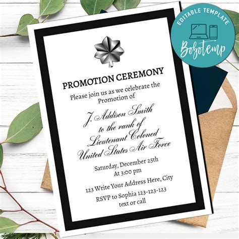 Army Promotion Invitation Customizable Template Instant Download Bobotemp