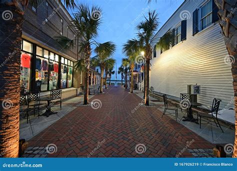 beaufort south carolina historic district along bay street at dusk editorial stock image