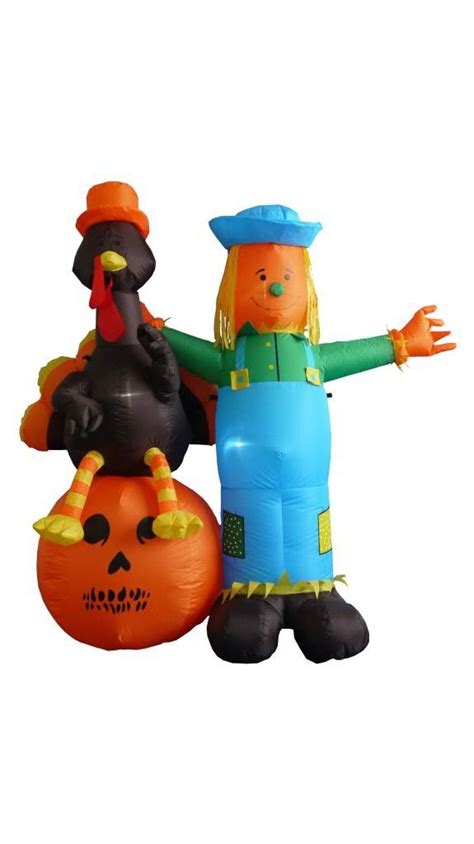 4' gemmy airblown inflatable fall harvest scarecrow sitting w/ pumpkin. BZB Goods 6' Thanksgiving Inflatable Scarecrow ...