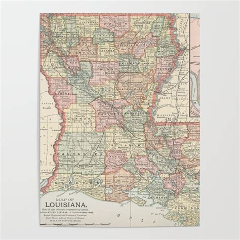 Vintage Map Of Louisiana 1891 Poster By Bravuramedia Society6