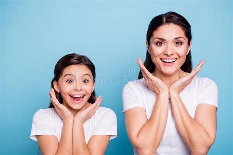 Close Up Photo Pretty Two People Brown Haired Mum Little Daughter Yelling Eyes Mouth Opened