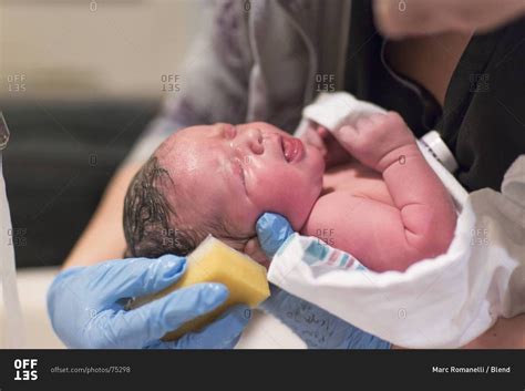 Newborn Baby Crying In Hospital Crib Stock Photo Offset