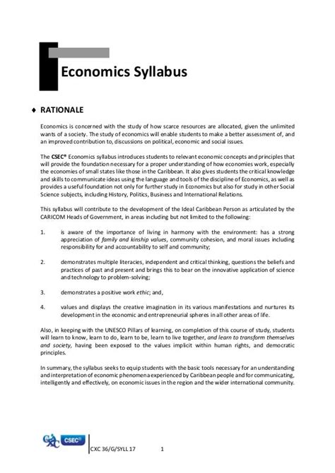 Cxc Csec Syllabus For Economics