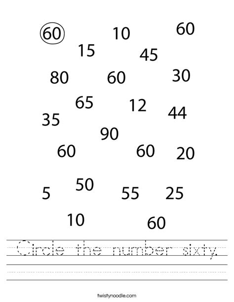 Circle The Number Sixty Worksheet Twisty Noodle