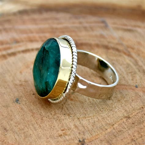 Indian Emerald Ring Sterling Silver Handmade Ring Round Etsy