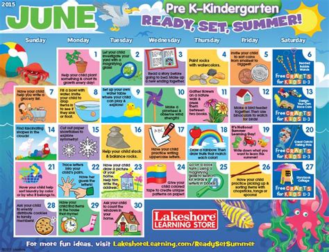 Summer Learning Calendars At Lakeshore Learning Summer Fun For Kids