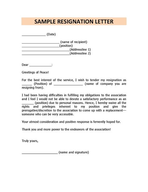 resignation letter format  personal reason document blogs