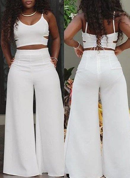 lovely sexy hollow out white two piece pants set white outfits for women fashion outfits