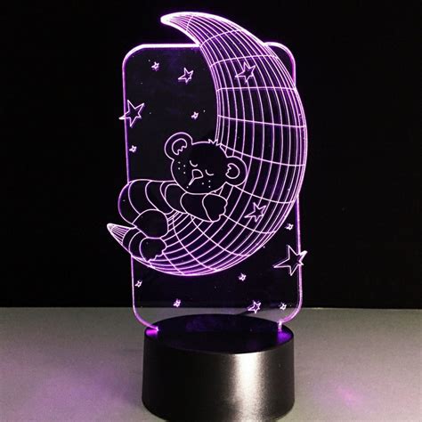 Laser Cut Teddy Bear On Moon Lamp 3d Night Light Illusion Led Etsy France
