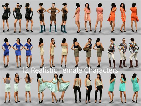 12 Realistic Female Characters 3d Model Obj Fbx