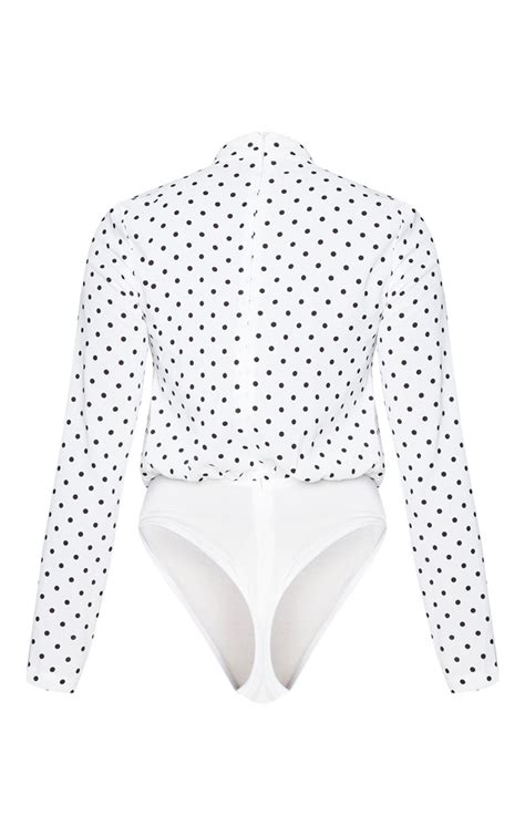 White Polka Dot High Neck Bodysuit Co Ords Prettylittlething Aus