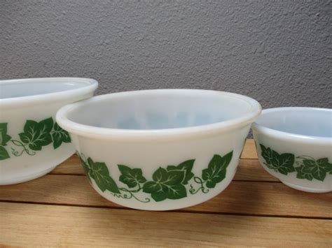 Vintage Hazel Atlas Green Ivy Nesting Bowls Set Of Etsy