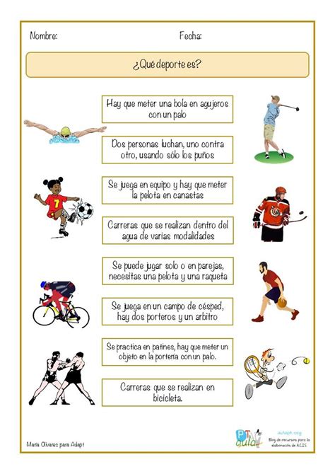 A Spanish Poster With Different Types Of Sports