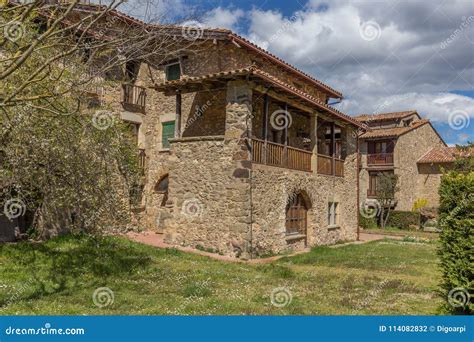 Beautiful Old Stone Houses In Spanish Ancient Village Stock Photo