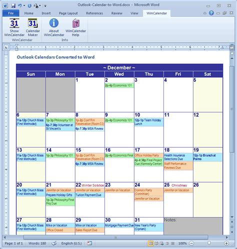 Convert outlook calendar to excel and word