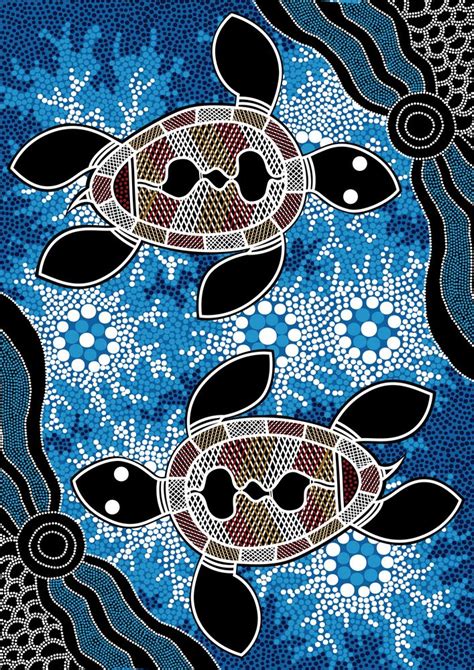 Authentic Aboriginal Art Sea Turtles Sticker By Hogarth Arts