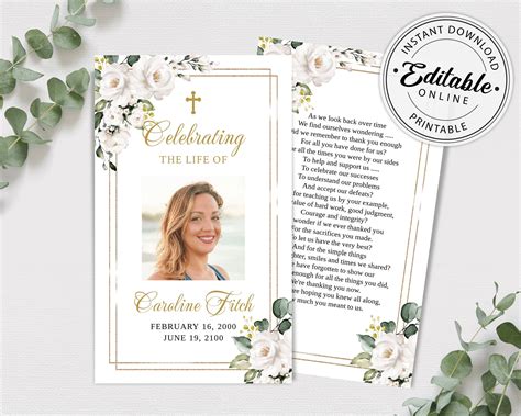 On preprinted prayer cards, the photo of the deceased is not placed on the front cover but rather on the reverse side above the prayer. Editable Funeral Prayer Card Template Printable Memorial ...