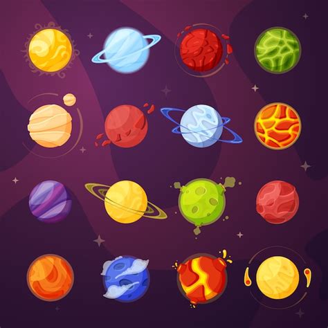Planets In Outer Space Cartoon Illustrations Set Premium Vector