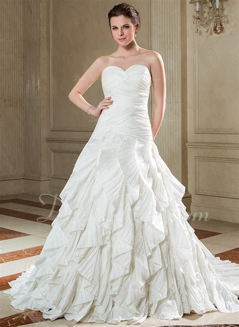 A Lineprincess Sweetheart Court Train Taffeta Wedding Dress With