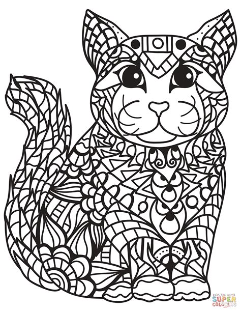 Zentangle Cat coloring page | Free Printable Coloring Pages