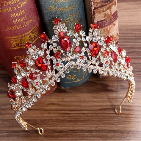 newest design european red crystal crown headwear bridal wedding hair accessories jewelry bride