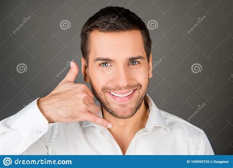Happy Young Man Asking To Call Him Stock Image Image Of Handsome