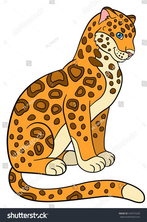 Cartoon Animals Kids Cute Jaguar Sits Vector De Stock Libre De