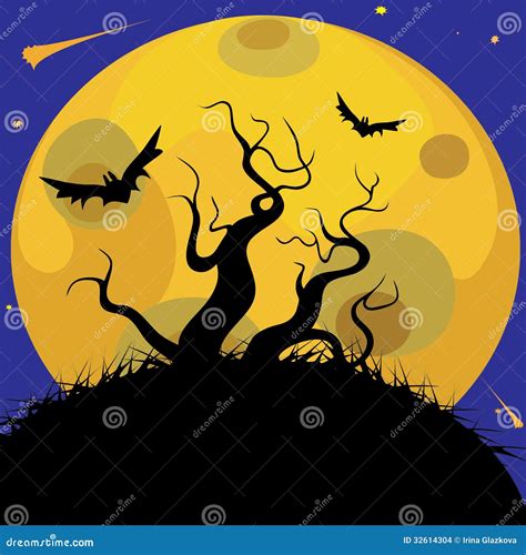 The Trees On The Background Of The Moon Stock Vector Illustration Of