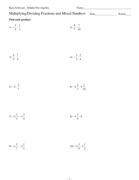 Multiplying And Dividing Negative Fractions And Mixed Numbers Worksheets
