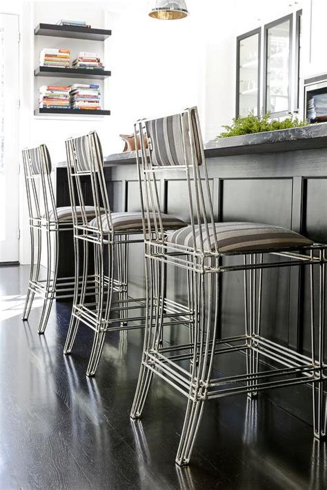 Charcoal gray kitchen island with white marble counters. Black on Black Kitchen Island with Gray Striped Counter ...