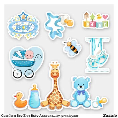 Cute Its A Boy Blue Baby Announcement Stickers In 2021