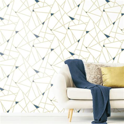 Roommates Gold Fracture Blue Geometric Peel And Stick Wallpaper
