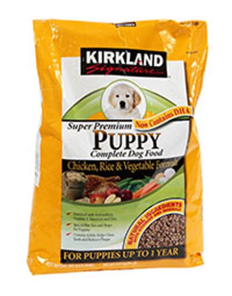 The kirkland brand of dog food is marketed as a super premium brand of dog food and they offer half a dozen different dry food recipes. Kirkland Signature Puppy Formula Chicken Review