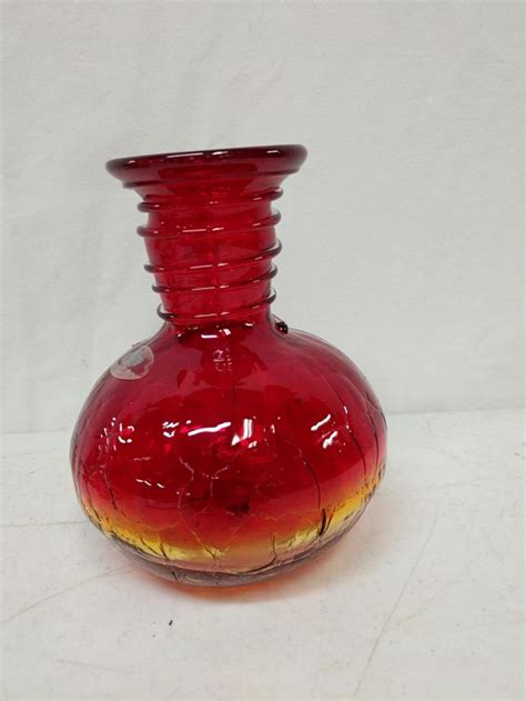 Blenko Amberina Crackle Glass Vase