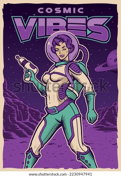 Vintage Space Poster Pin Girl Astronaut Stock Vector Royalty Free 2230947941 Shutterstock