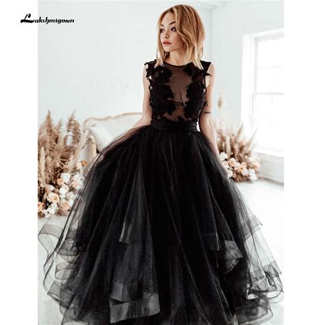 Gothic Black Wedding Dress 2021 Ruffle Ball Gown Bride Dress Backless
