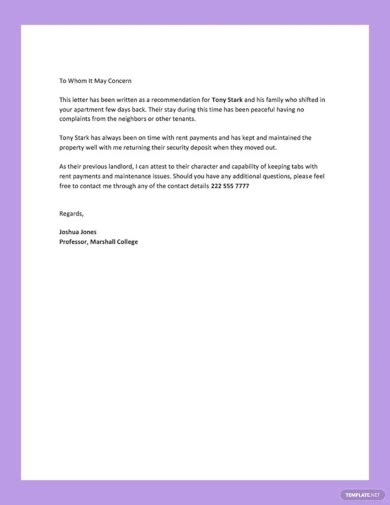 Free Landlord Reference Letter Templates In Pdf Ms Word